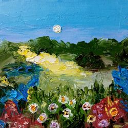 Miniature oil painting The moon and the garden Original art