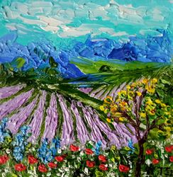 Mini oil painting Provence Landscape with lavender Original miniature