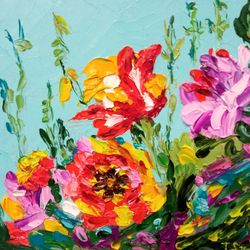 A small painting Summer flowers Original oil painting