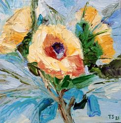 A small oil painting Yellow flower Mexican flower painting Original art
