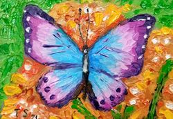 ACEO Purple butterfly Mini oil painting