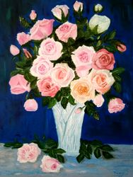 Lots of roses Floral oil painting Original art Bouquet of roses
