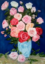 Bouquet of roses Original oil painting Flower painting Wall art