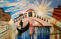 Venice Original oil painting Gondola Sunset in Venice Romantic art