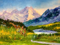 Mountain lake Original oil painting Mountain landscape art Wall decor Unframed