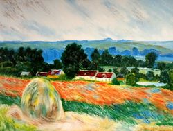Haystack in Giverny Free copy of the famous painting by Claude Monet Rural French landscape