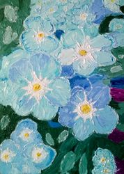 Forget-me -nots oil painting Blue flowers art Original fine art Wall decor