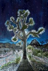Joshua tree in the night park Landscape oil painting Wall decor