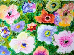 Floral tapestry Original watercolor painting Flowers art Wall decor