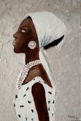 African girl oil painting Original art Portrait of a girl Country style painting