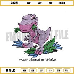 baby dinosaur chomper eating grass embroidery