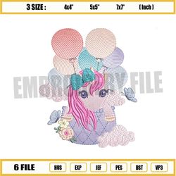 baby girl unicorn balloon embroidery png