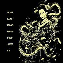 Yokai Geisha and monster with tentacles