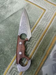 Hand Engraved Knife Premium D2 Steel Hunting knife, Unique Gift for Husband, Ann