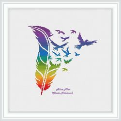 Cross stitch pattern Bird Feather Birds Rainbow abstract silhouette colorful counted crossstitch pattern Download PDF