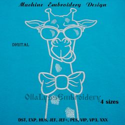 Giraffe with glasses embroidery design