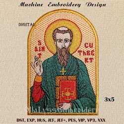 Saint Cuthbert embroidery design for Gospel bookmark