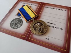 UKRAINIAN MEMORABLE CHERNOBYL AWARD MEDAL "FOR SAVING LIVES" WITH DIPLOMA. GLORY TO UKRAINE