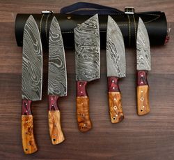 Premium Hand Forged Damascus 5-Piece Chef Kitchen Knife Set