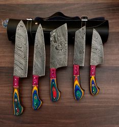 Damascus Steel Chef Knife Ensemble - 5 Superior Quality Pieces