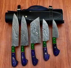 Handcrafted Damascus Chef Knife Set - 5 Superior Blades