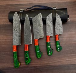 damascus kitchen knife set - 5 piece premium kitchen knives collection