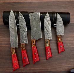 Damascus Steel Chef Knife- 5 Piece Knives Set