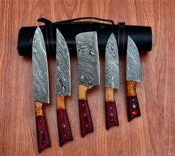 Hand Forged Damascus Chef Knife Set - 5 High-Quality Pieces