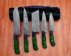 Damascus Steel Kitchen Knife Set - 5 Pieces Professional Knives