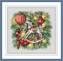 Christmas Tree Cross Stitch Pattern Rocking Horse Ornament Cross Stitch Pattern Christmas Baubles Cross Stitch Pattern