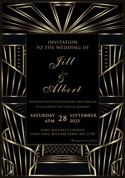 Black and gold Art Deco wedding invitation, save the date PSD template