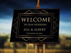 Black and gold Art Deco wedding welcome sign