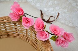 Pink magnolia flower crown. Exotic tropical hawaiian headband. Head wreath. Wedding headpiece