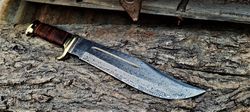 Personalized Custom made Damascus Steel Crocodile Dundee Bowie Rambo knife fathers day gift, Gift for hi