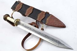 28.7"Ozair handmade Flora Engraved D2 steel Gladiator Sword/Acrylic sheet with Brass Spacer, in lay Brass on Rose wood,