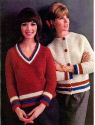 Vintage Crochet Pattern Women's Raglan Jacket V-Neck Pullover PDF Instant Download