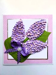 Lilac bouquet card, Luxury handmade greeting card, All Occasion Card, Mother's Day Card, Birthday Card, 3D flowers card