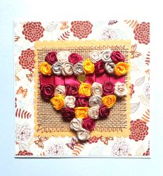 Boxed Greeting card with a heart of rosebuds, All occasion handmade luxury card for Birthday, Mother's Day, Anniversary