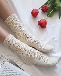 Hand knitted socks woman. lace socks woman's. luxurious gift for her.