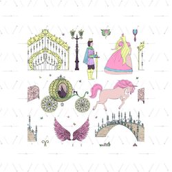 Princess and Knight Seamless Pattern Disney Cinderella Sticker SVG