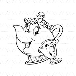 The Magic Tea Set Mrs. Potts And Chip Cartoon Characters Silhouette SVG
