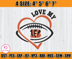 Love My Bengals embroidery design, Heart Cincinnati Bengals embroidery, embroidery design, D8 - Kreincespng