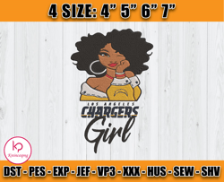 Los Angeles Chargers Black Girl Embroidery, NFL Girl Embroider, Chargers Embroidery Design, Sport Embroidery