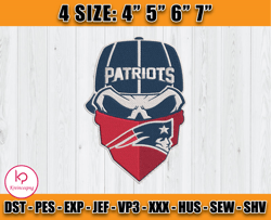 New England Patriots Skull Embroidery, Skull Embroidery Design, New England Patriots Logo, NFL Team Embroidery Design
