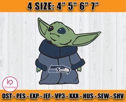 Seattle Seahawks Baby Yoda Embroidery, Baby Yoda Embroidery, NFL Seahawks Embroidery, Embroidery Design files