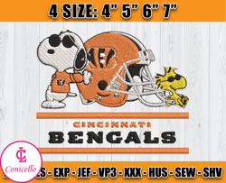 Bengals Snoopy Embroidery, Bengals Logo, Nfl Embroidery Design, Sports Embroidery Design 21 -Conicello