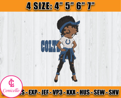 Colts For Life, Betty Boop Indianapolis Coltl Embroidery, Betty Boop Embroidery File , Football Embroidery, D5 - Conicel