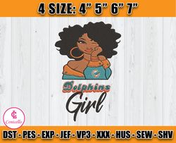 Dolphins Black Girl Embroidery, Black Girl Embroidery, Miami Dolphins Embroidery Design, Sport Embroidery