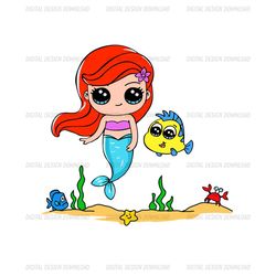 Cute Chibi Little Mermaid Ariel Flounder Fish SVG