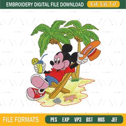 Mickey On Vacation Embroidery Design ,png
